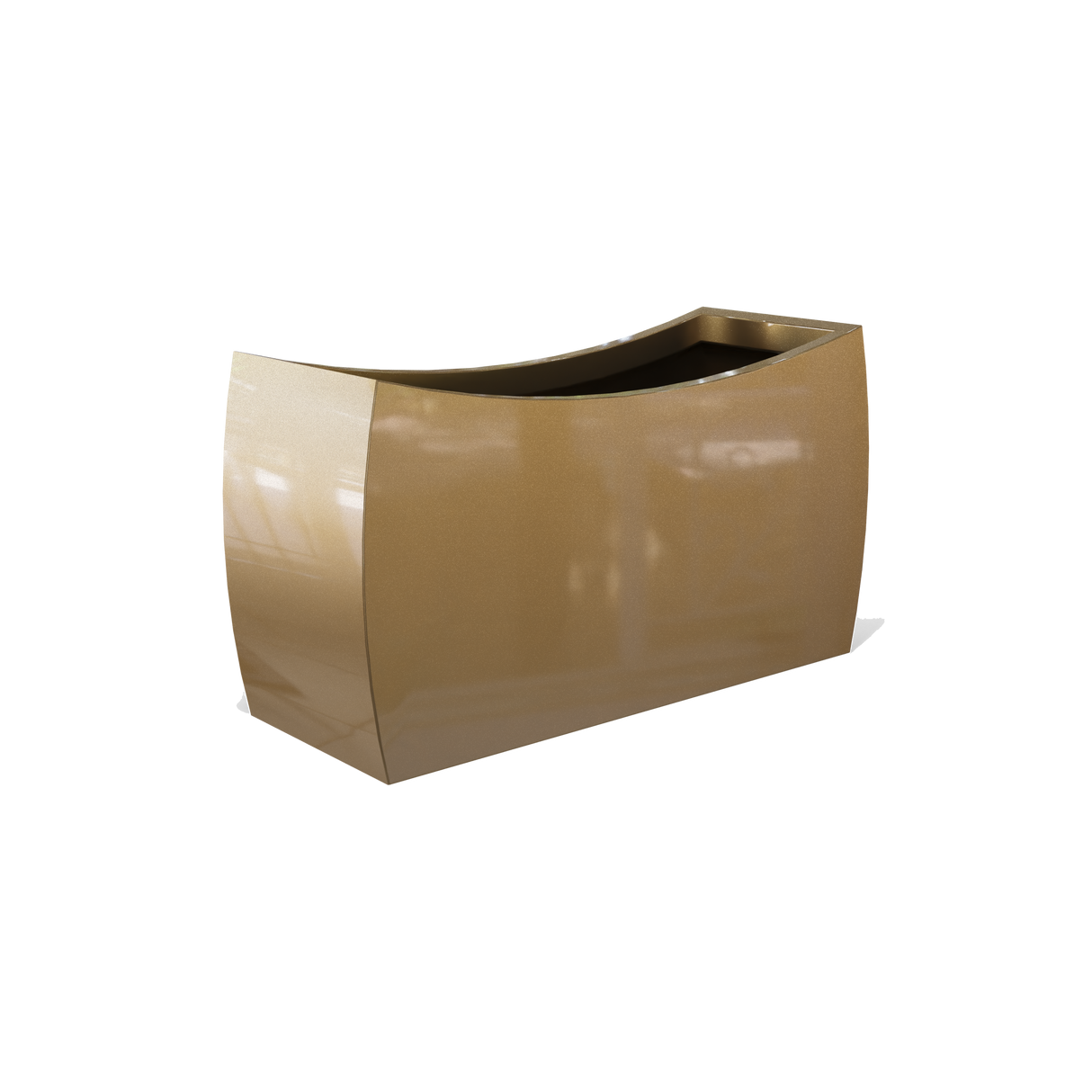 Seoul curved rectangular fiberglass planter in Gloss Metallic Gold