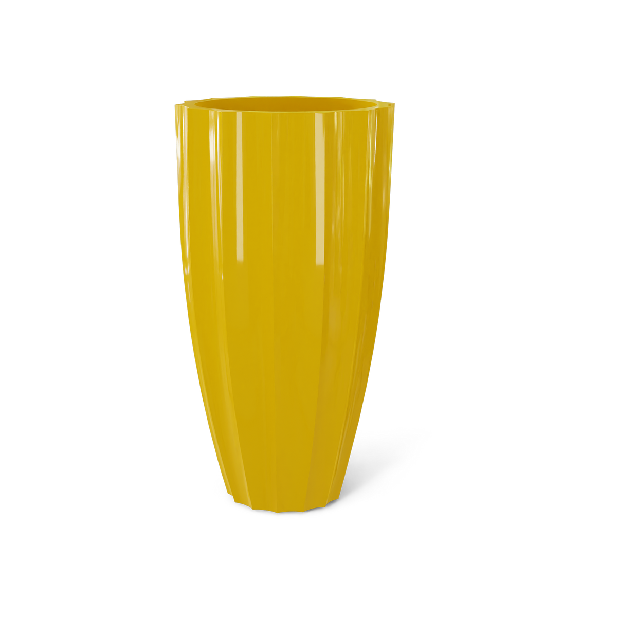 San Jose tall fluted fiberglass planter in Gloss Saffron