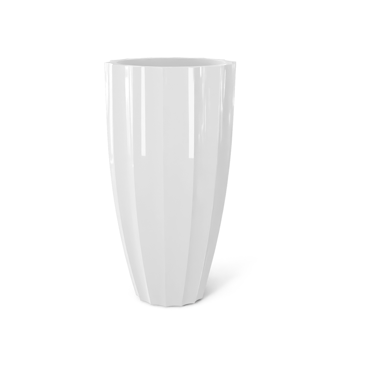 San Jose tall fluted fiberglass planter in Gloss Bright White