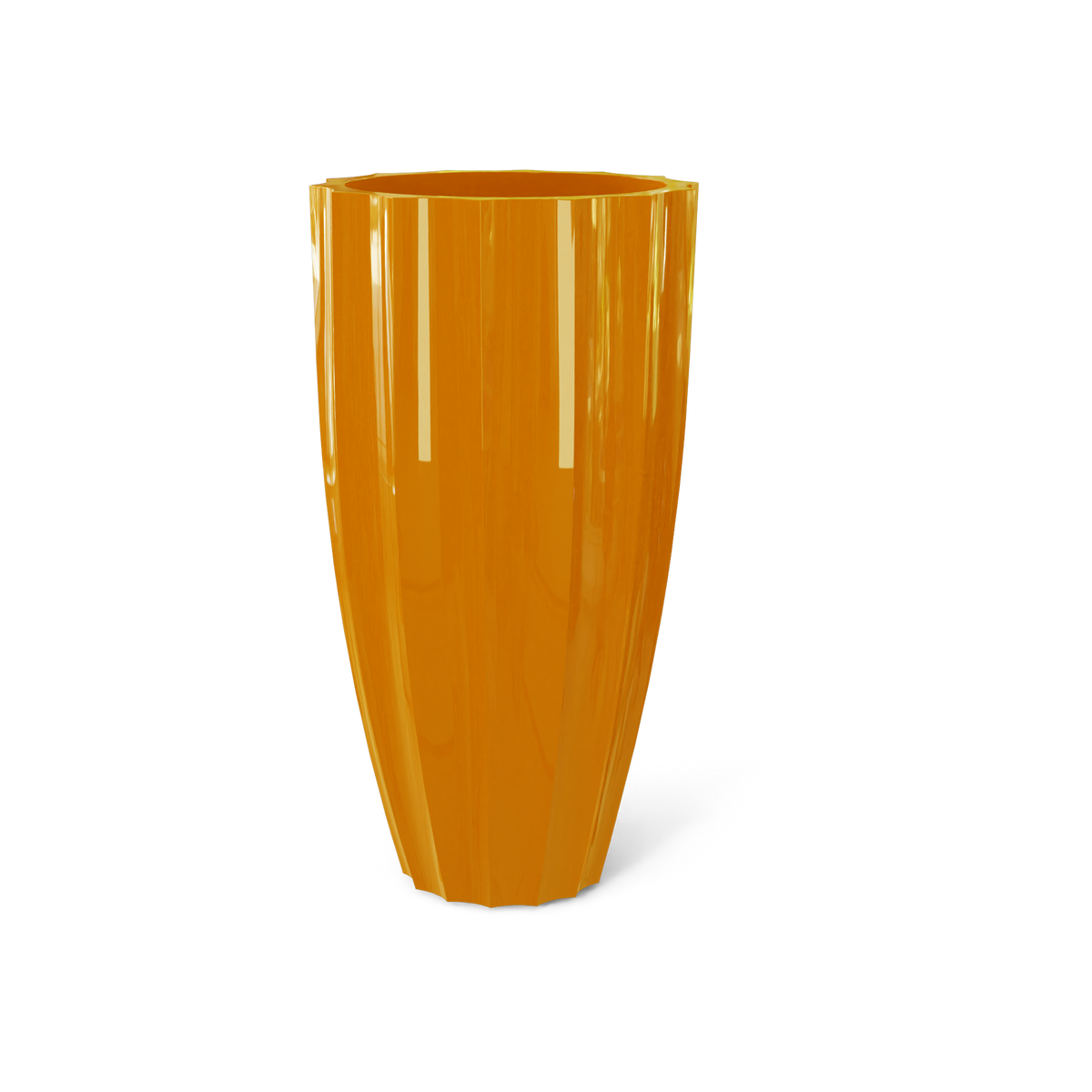 San Jose tall fluted fiberglass planter in Gloss Tangerine