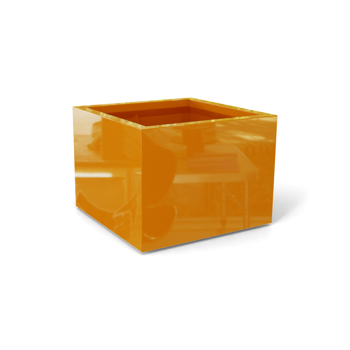 Torino corner fiberglass planter in Gloss Tangerine