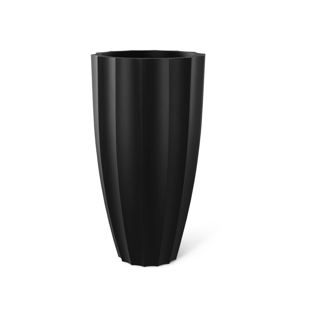 San Jose tall fluted fiberglass planter in Matte Black