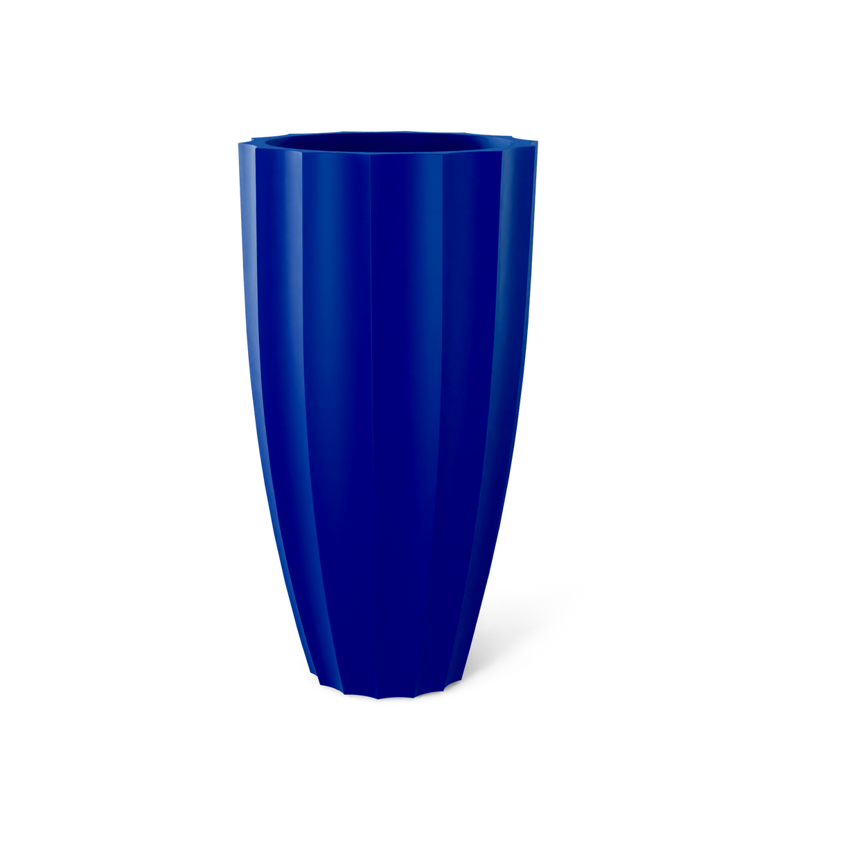 San Jose tall fluted fiberglass planter in Matte Cobalt Blue