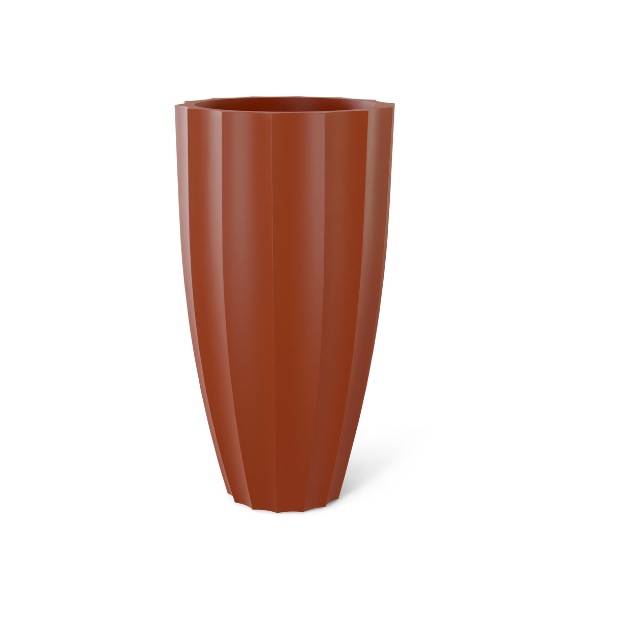 San Jose tall fluted fiberglass planter in Matte Terra Cotta
