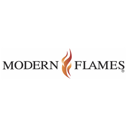 Modern Flames logo with stylized orange and red flame graphic between black serif text on white background