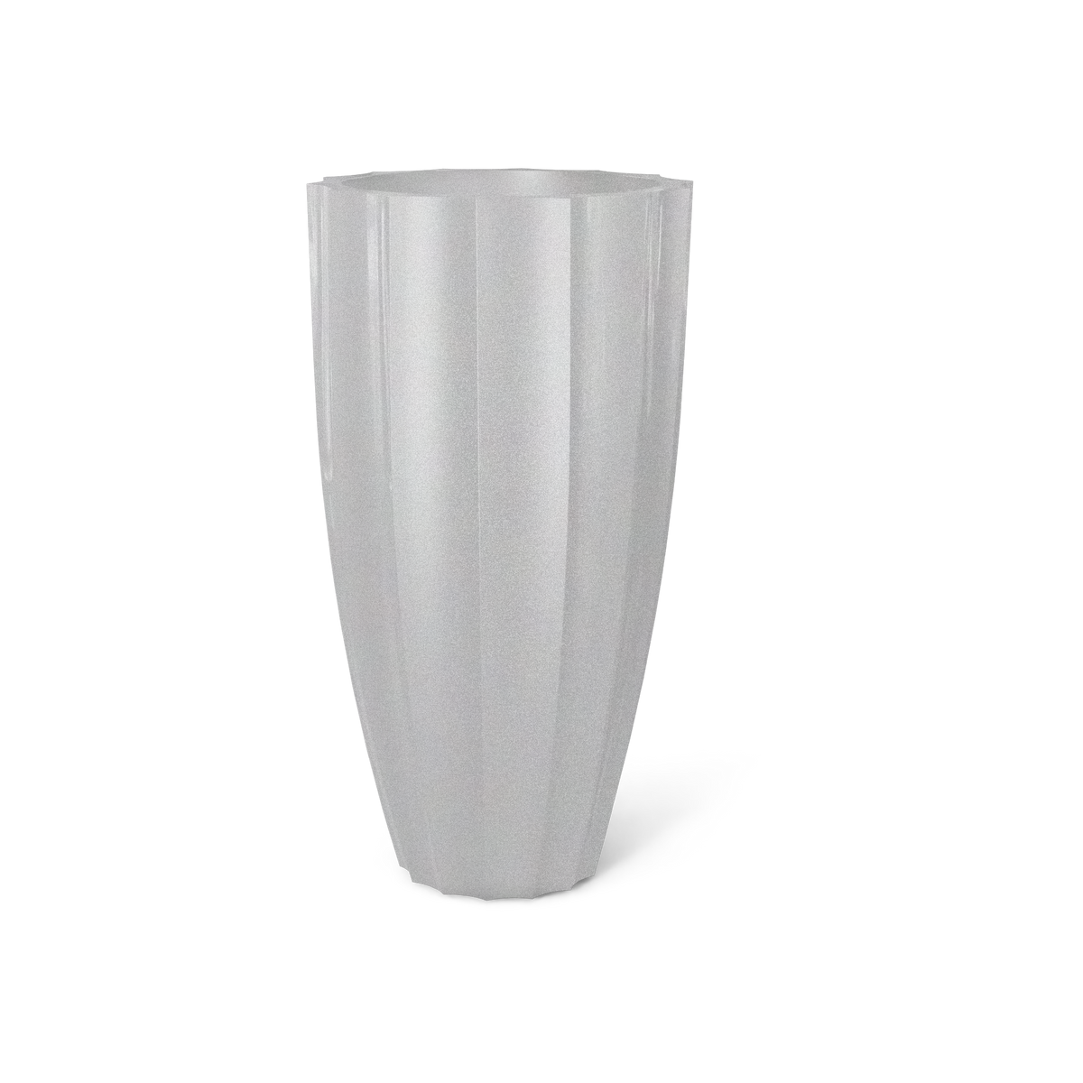 San Jose tall fluted fiberglass planter in Metallic Silver