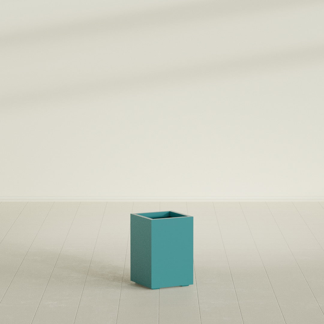 Tolga corner fiberglass planter in Satin Sea Foam