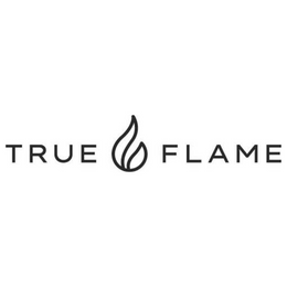 Minimalist logo design with stylized flame icon centered between the words TRUE and FLAME in uppercase letters