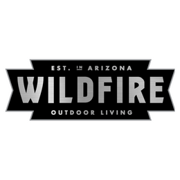 Black and silver rectangular logo with text Wildfire Outdoor Living established in Arizona in modern bold font
