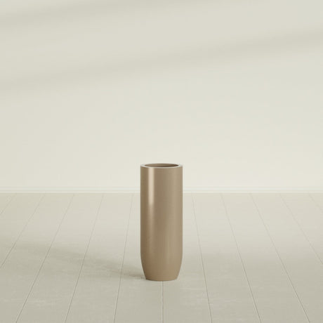 Saint Tropez Bullet Round Planter in Gloss Metallic Gold, 12"D × 32"H, shown empty