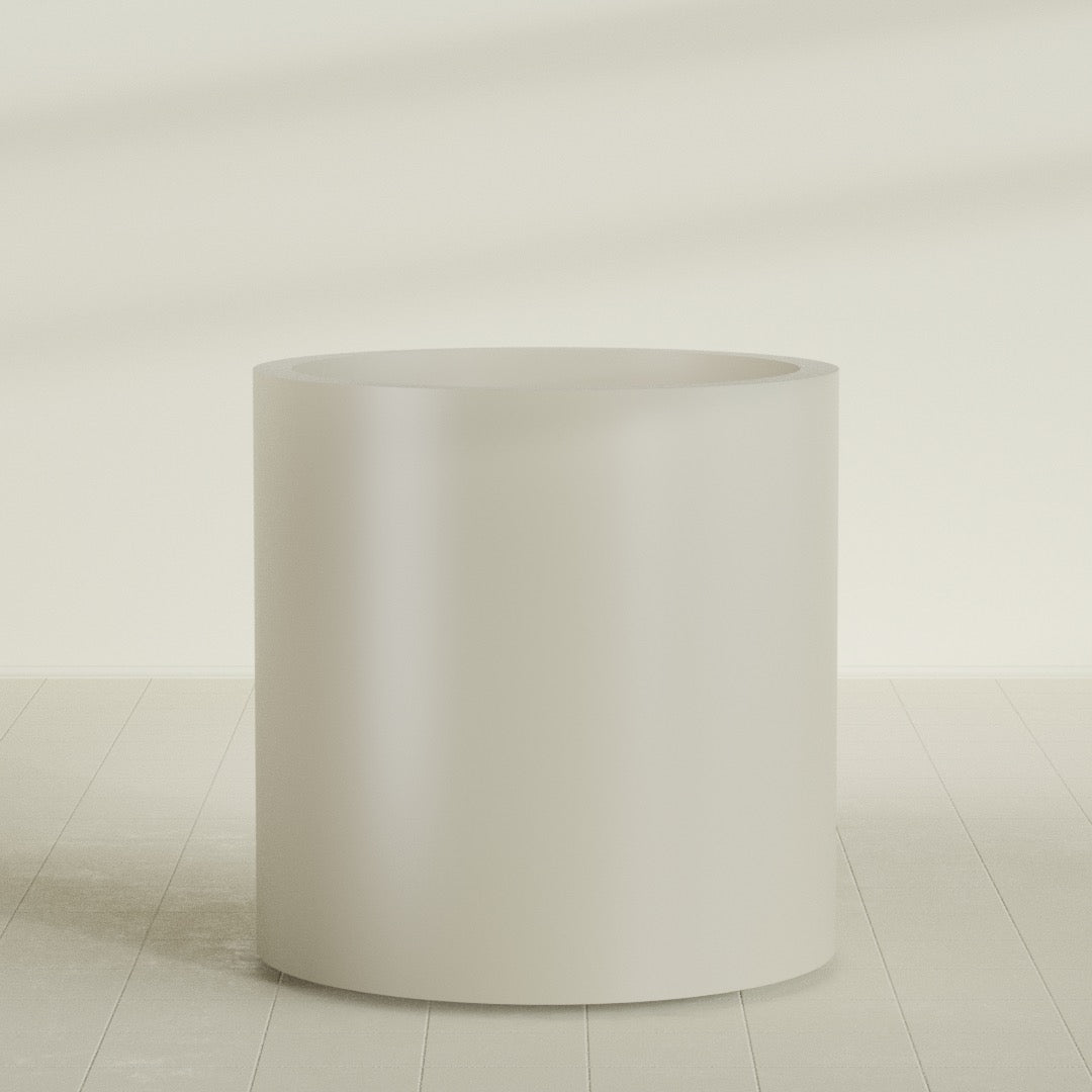 Rio Grande Cylinder Planter in Satin Beige, 30"D × 32"H, shown empty