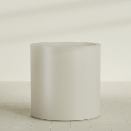 Rio Grande Cylinder Planter in Satin Beige, 30"D × 32"H, shown empty
