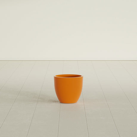 Wannsee Round Planter in Gloss Tangerine, 15"D × 13"H, shown empty