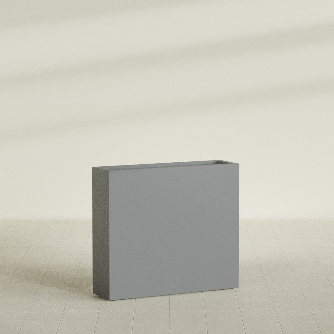 Amesbury Narrow Rectangular Planter in Matte Gunmetal, 36"L × 10"D × 32"H, shown empty