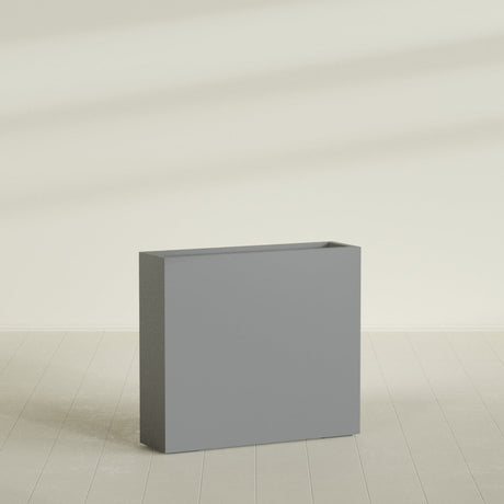 Amesbury Narrow Rectangular Planter in Matte Gunmetal, 36"L × 10"D × 32"H, shown empty