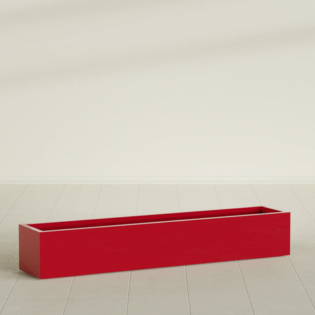 Cuba Low Rectangular Planter in Gloss Red, 72"L × 14"D × 12"H, shown empty