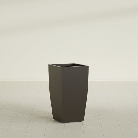 Toulan Tapered Square Planter in Matte Dark Brown, 16"W × 30"H, shown empty