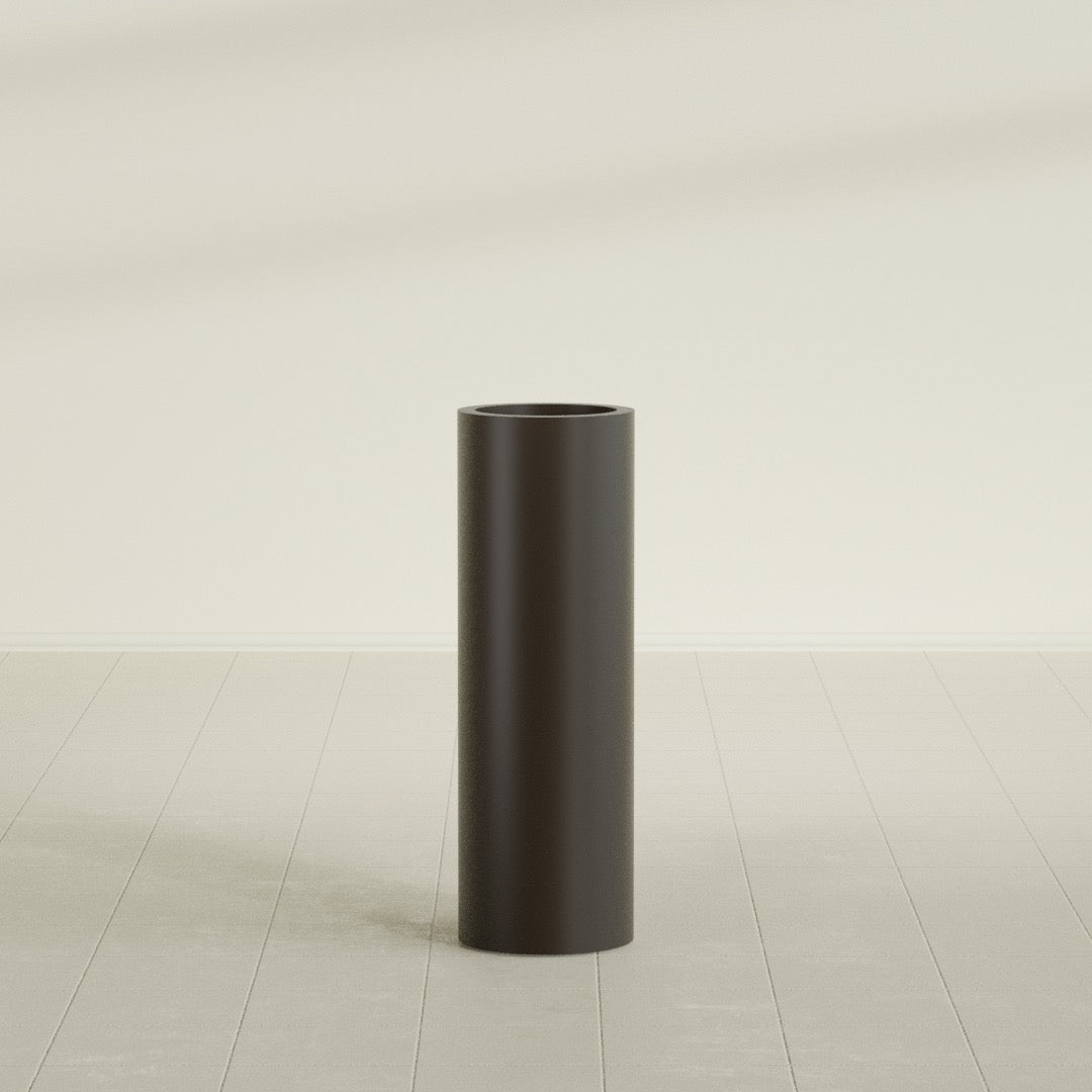 Corry Cylinder Planter in Matte Dark Brown, 10"D × 30"H, shown empty