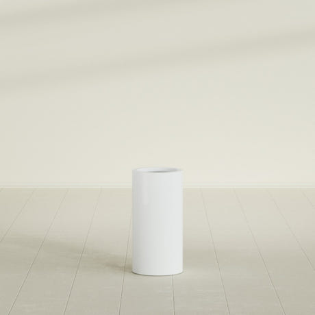 Corry Cylinder Planter in Matte Bright White, 10"D × 20"H, shown empty
