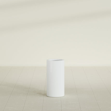 Corry Cylinder Planter in Matte Bright White, 10"D × 20"H, shown empty