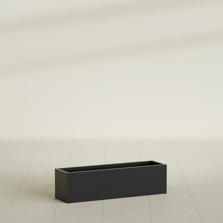 Monaco Rectangle Planter in Matte Black, 26"L, shown empty