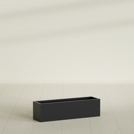 Monaco Rectangle Planter in Matte Black, 26"L, shown empty