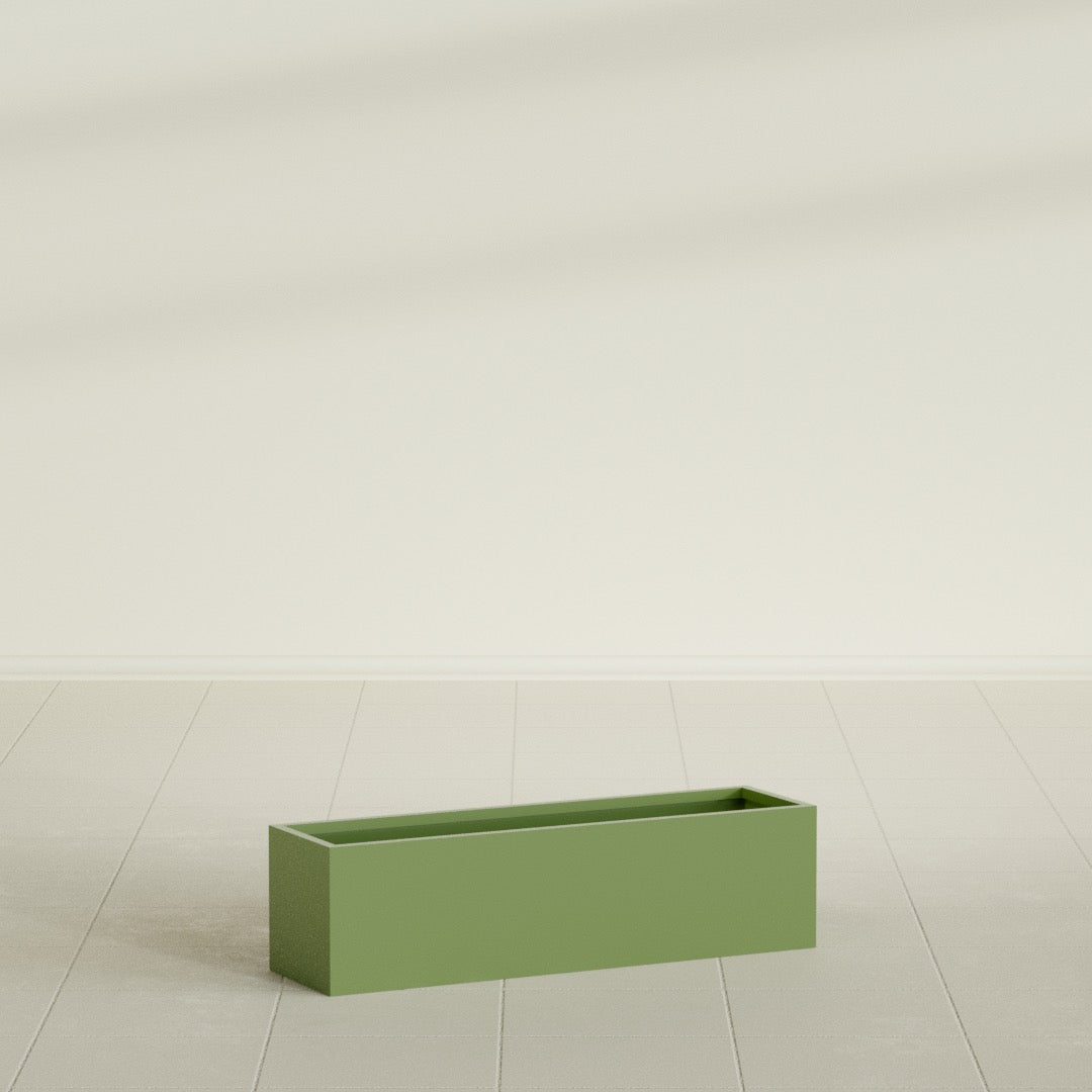 Monaco Rectangle Planter in Satin Green, 26"L, shown empty