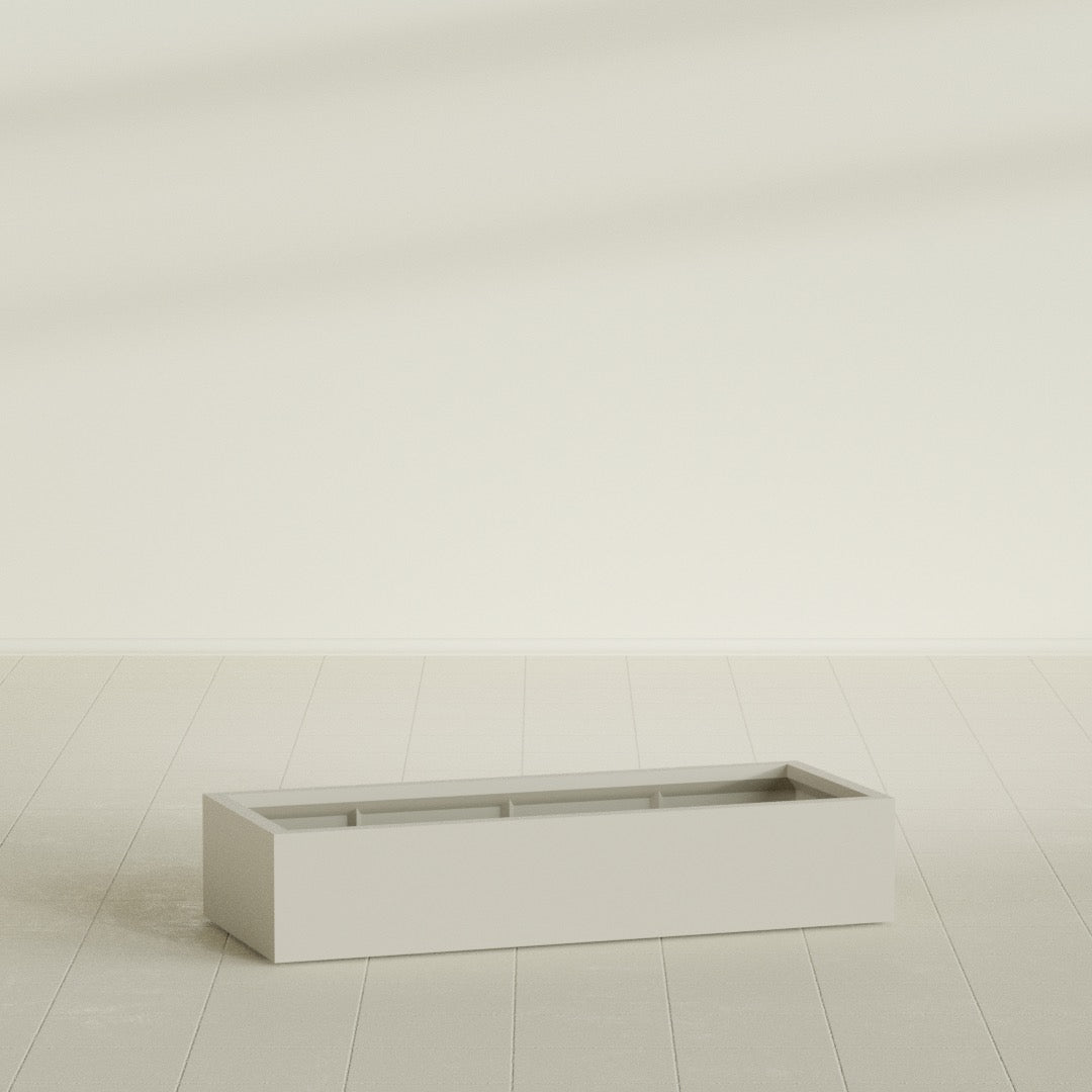 Antwerp Rectangular Planter in Satin Beige, 60"L × 24"D × 12"H, shown empty