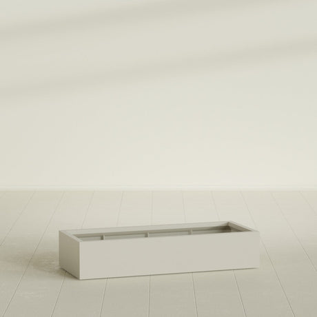 Antwerp Rectangular Planter in Satin Beige, 60"L × 24"D × 12"H, shown empty