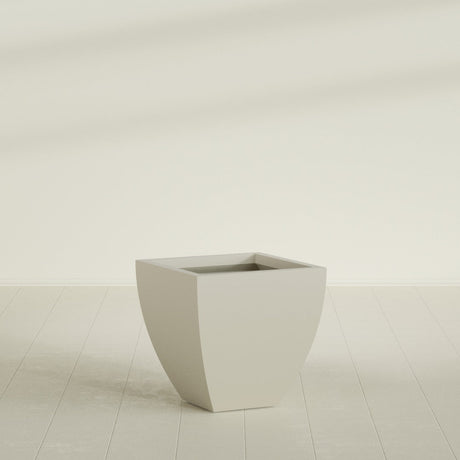 Lima Tapered Square Planter in Satin Beige, 24", shown empty