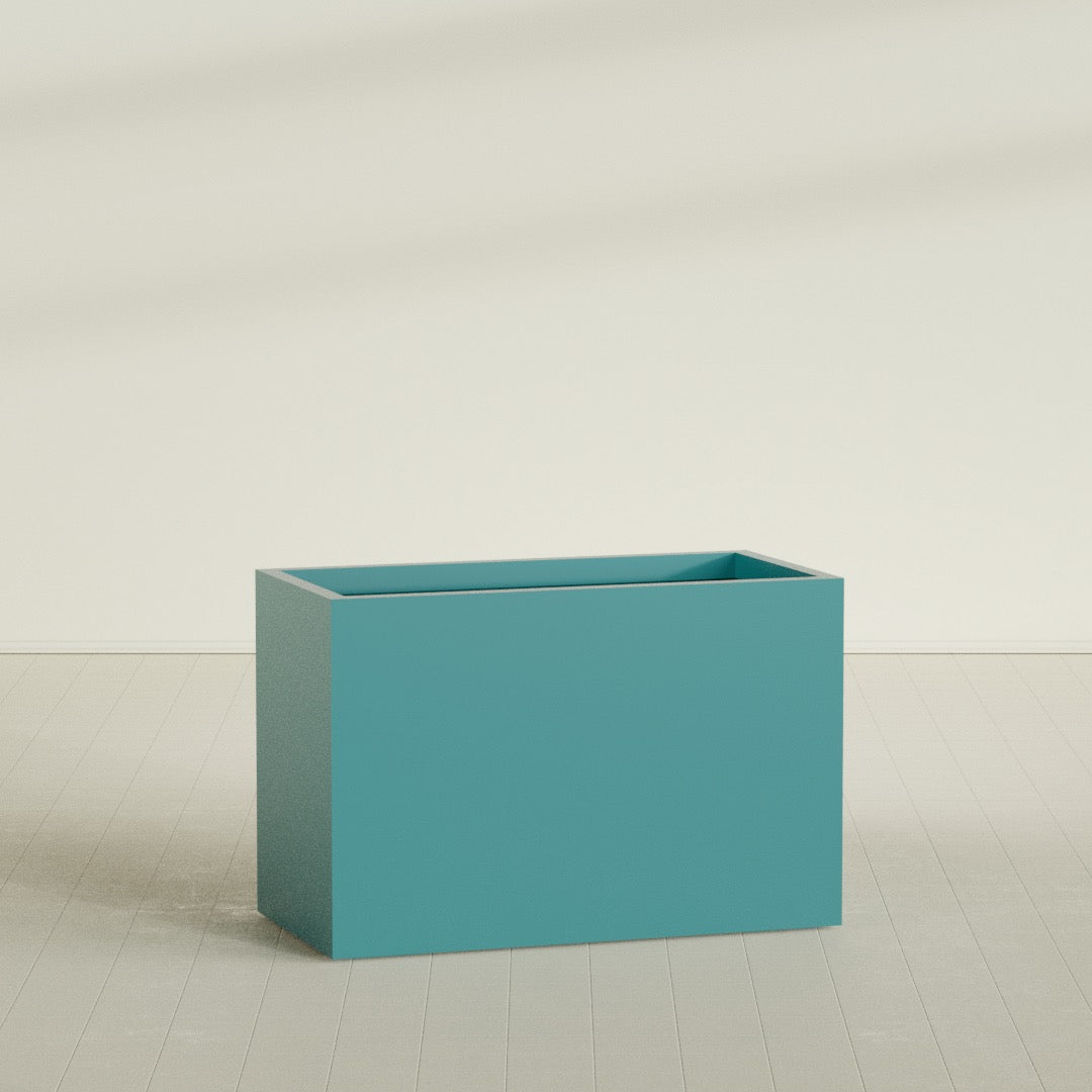 Brisbane Rectangular Planter in Satin Seafoam Green, 48"L × 24"D × 32"H, shown empty