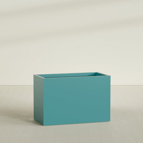 Brisbane Rectangular Planter in Satin Seafoam Green, 48"L × 24"D × 32"H, shown empty