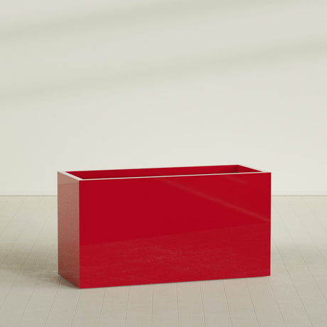 Brisbane Rectangular Planter in Gloss Red, 60"L × 24"D × 32"H, shown empty