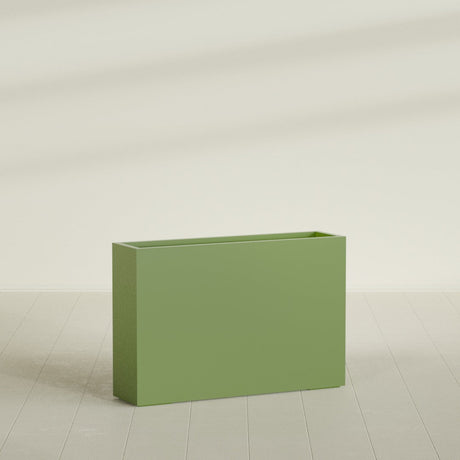 Delray Rectangular Planter in Satin Green, 48"L × 12"D × 32"H, shown empty