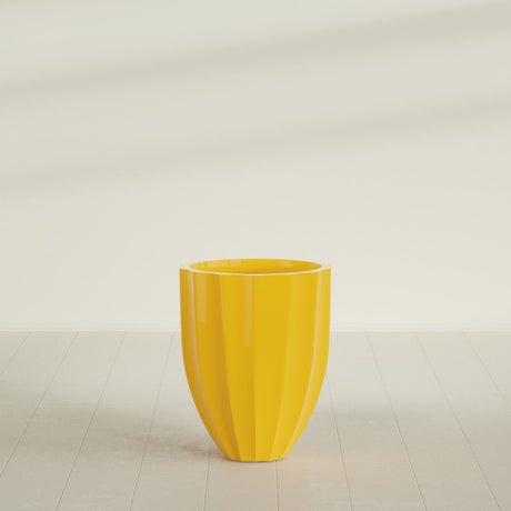 Alicante Fluted Planter in Gloss Saffron, 22"D × 27"H, shown empty