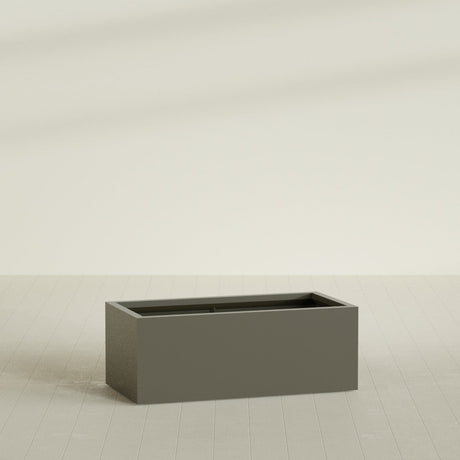 Torino Wide Rectangular Planter in Matte Bronze, 48"L × 24"D × 18"H, shown empty