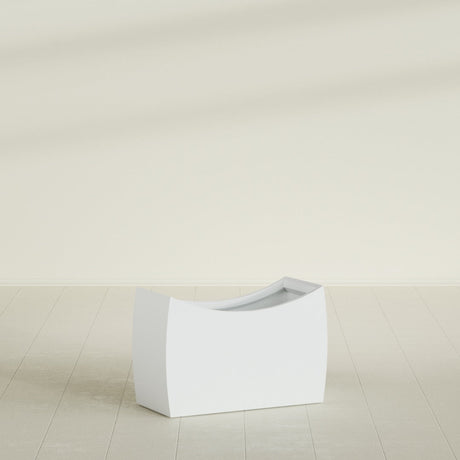 Seoul Curved Planter in Matte Bright White, 36"L × 16"D × 24"H, shown empty