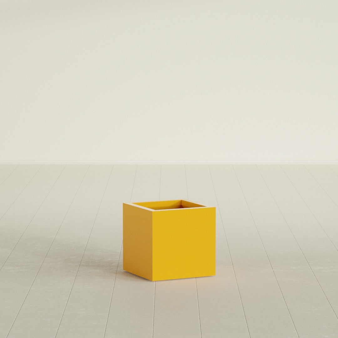 Montroy Cube Planter in Gloss Saffron, 16", shown empty