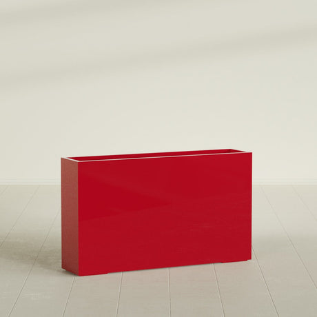 Perth Rectangular Planter in Gloss Red, 72"L × 16"D × 42"H, shown empty