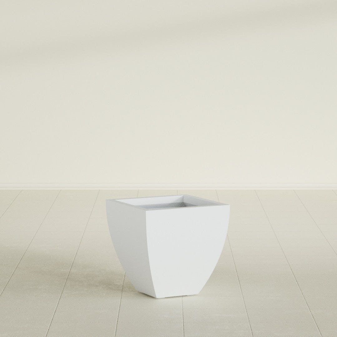 Lima Tapered Square Planter in Gloss Bright White, 16", shown empty