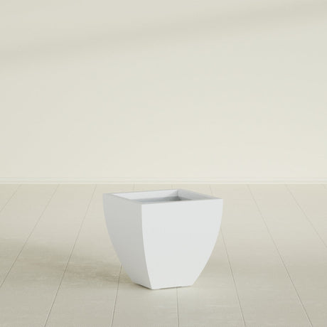 Lima Tapered Square Planter in Gloss Bright White, 16", shown empty