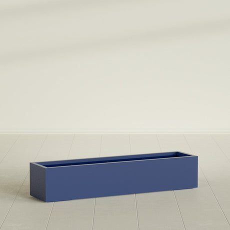Cuba Low Rectangular Planter in Matte Cobalt Blue, 60"L × 14"D × 12"H, shown empty