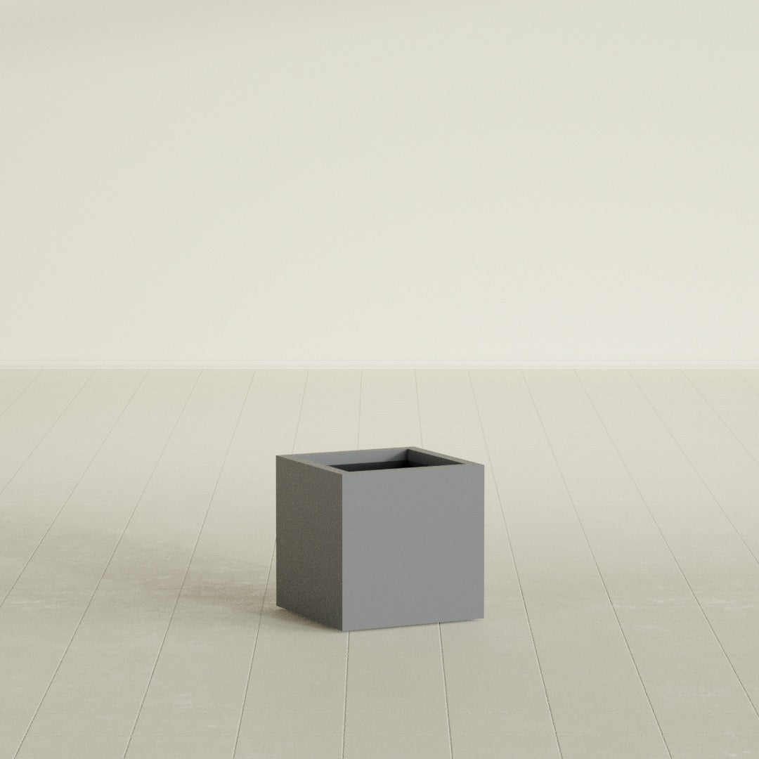 Montroy Cube Planter in Matte Gunmetal, 16", shown empty