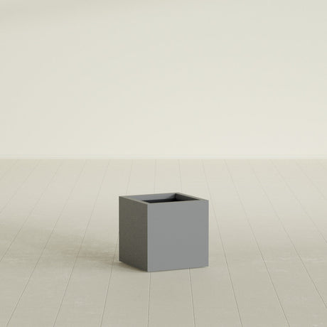 Montroy Cube Planter in Matte Gunmetal, 16", shown empty
