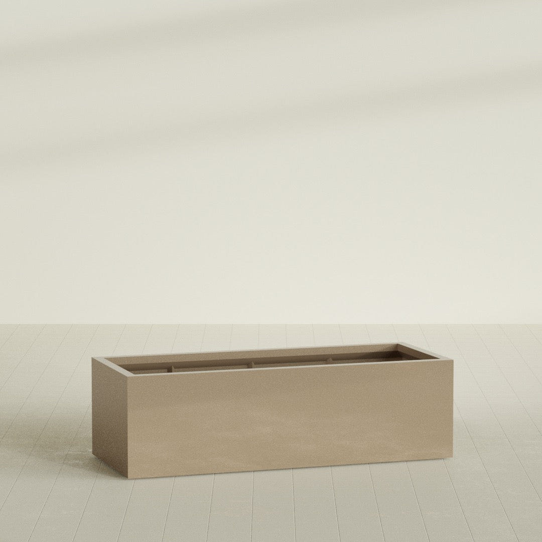 Torino Wide Rectangular Planter in Gloss Metallic Gold, 60"L × 24"D × 18"H, shown empty