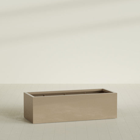 Torino Wide Rectangular Planter in Gloss Metallic Gold, 60"L × 24"D × 18"H, shown empty