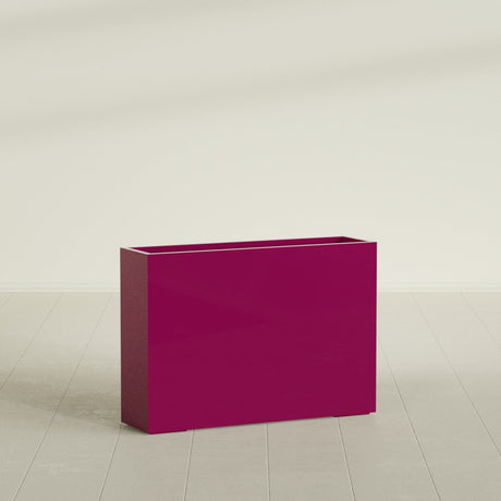 Perth Rectangular Planter in Gloss Eggplant, 60"L × 16"D × 42"H, shown empty