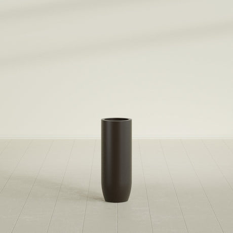 Saint Tropez Bullet Round Planter in Matte Dark Brown, 12"D × 32"H, shown empty