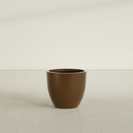 Wannsee Round Planter in Metallic Bronze, 27"D × 24"H, shown empty