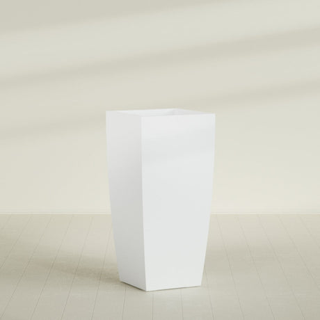 Toulan Tapered Square Planter in Matte Bright White, 28"W × 60"H, shown empty